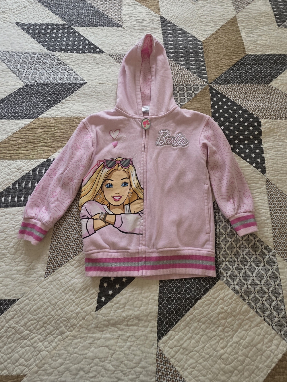 Barbie Girls' Pink Hooded Zip-Up Sweatshirt